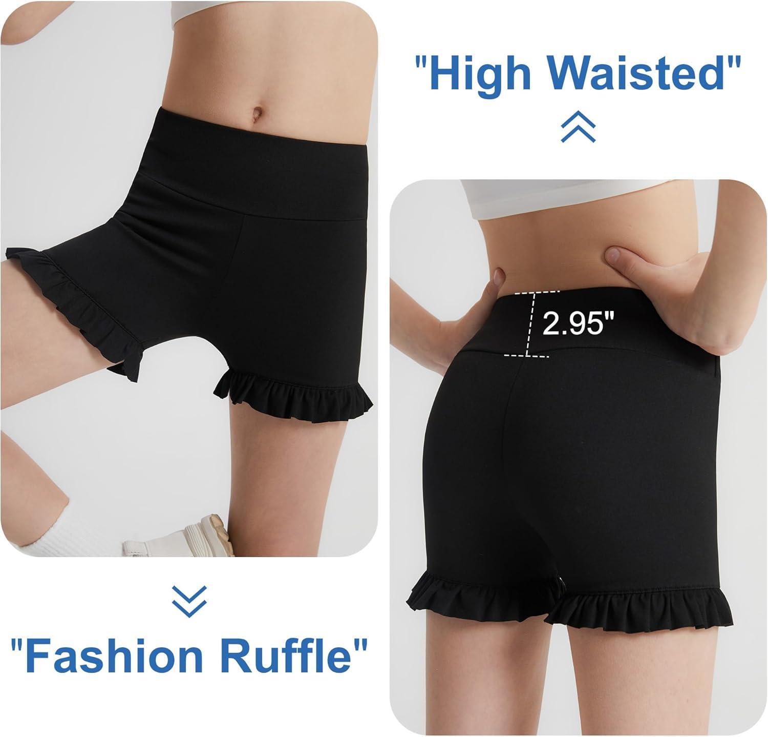 imageDIPUG Girls Athletic Shorts Ruffle High Waisted Dance Gymnastics Yoga Shorts for KidsAge 413YBlack