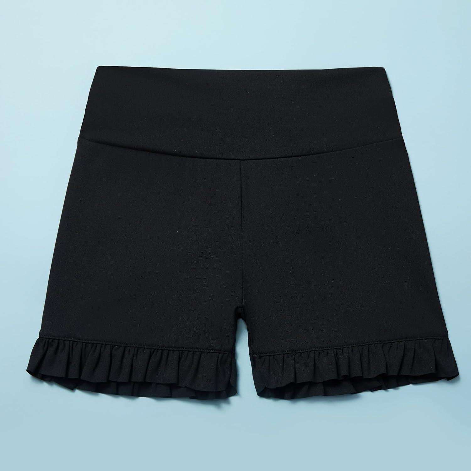 imageDIPUG Girls Athletic Shorts Ruffle High Waisted Dance Gymnastics Yoga Shorts for KidsAge 413YBlack