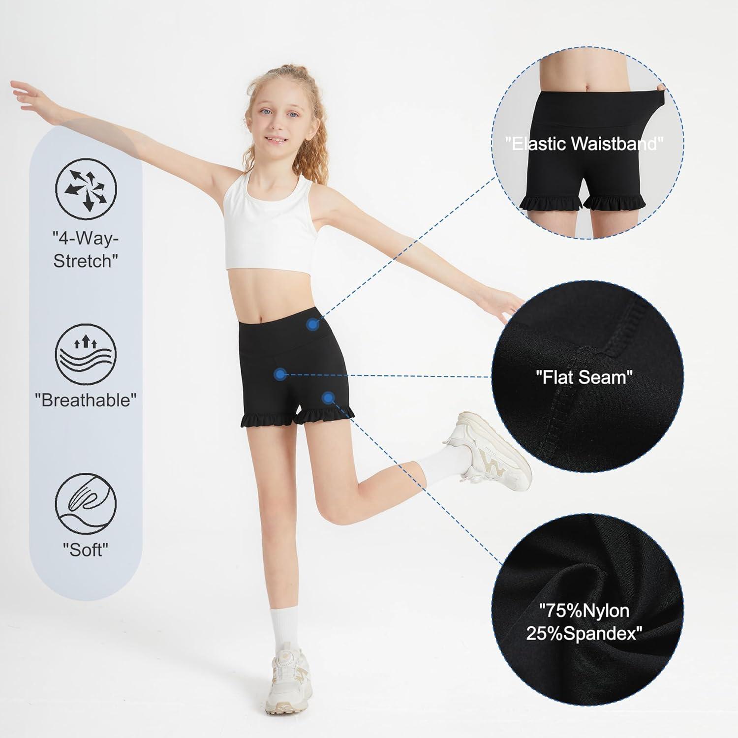 imageDIPUG Girls Athletic Shorts Ruffle High Waisted Dance Gymnastics Yoga Shorts for KidsAge 413YBlack