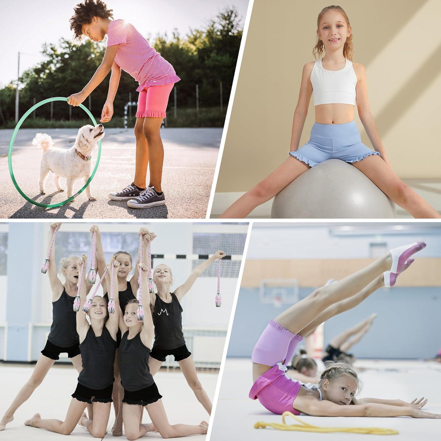 imageDIPUG Girls Athletic Shorts Ruffle High Waisted Dance Gymnastics Yoga Shorts for KidsAge 413YBlack