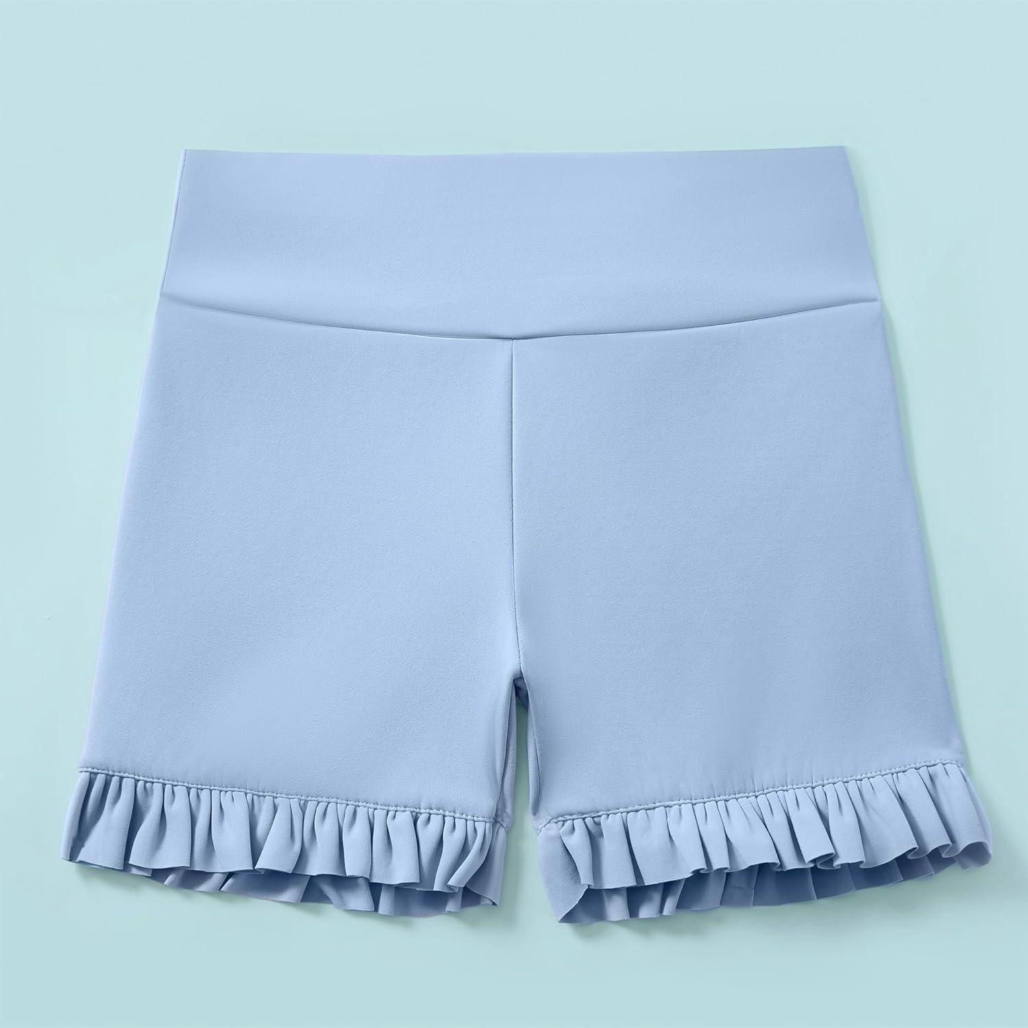 imageDIPUG Girls Athletic Shorts Ruffle High Waisted Dance Gymnastics Yoga Shorts for KidsAge 413YBlue