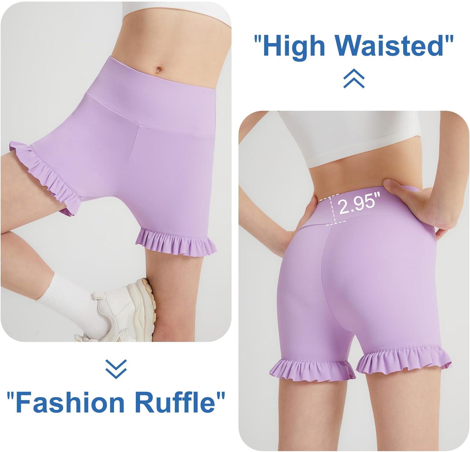 imageDIPUG Girls Athletic Shorts Ruffle High Waisted Dance Gymnastics Yoga Shorts for KidsAge 413YPurple