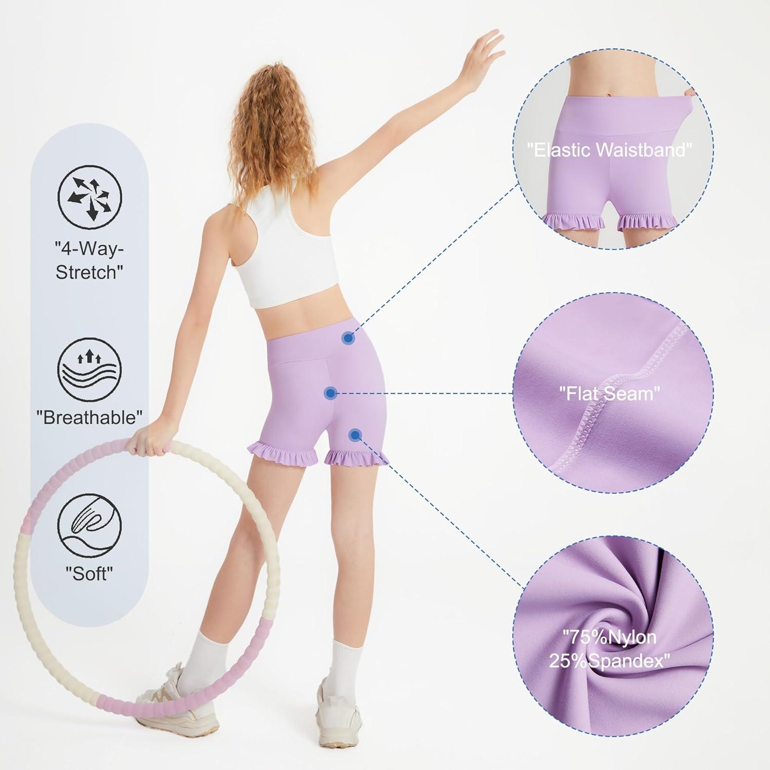 imageDIPUG Girls Athletic Shorts Ruffle High Waisted Dance Gymnastics Yoga Shorts for KidsAge 413YPurple