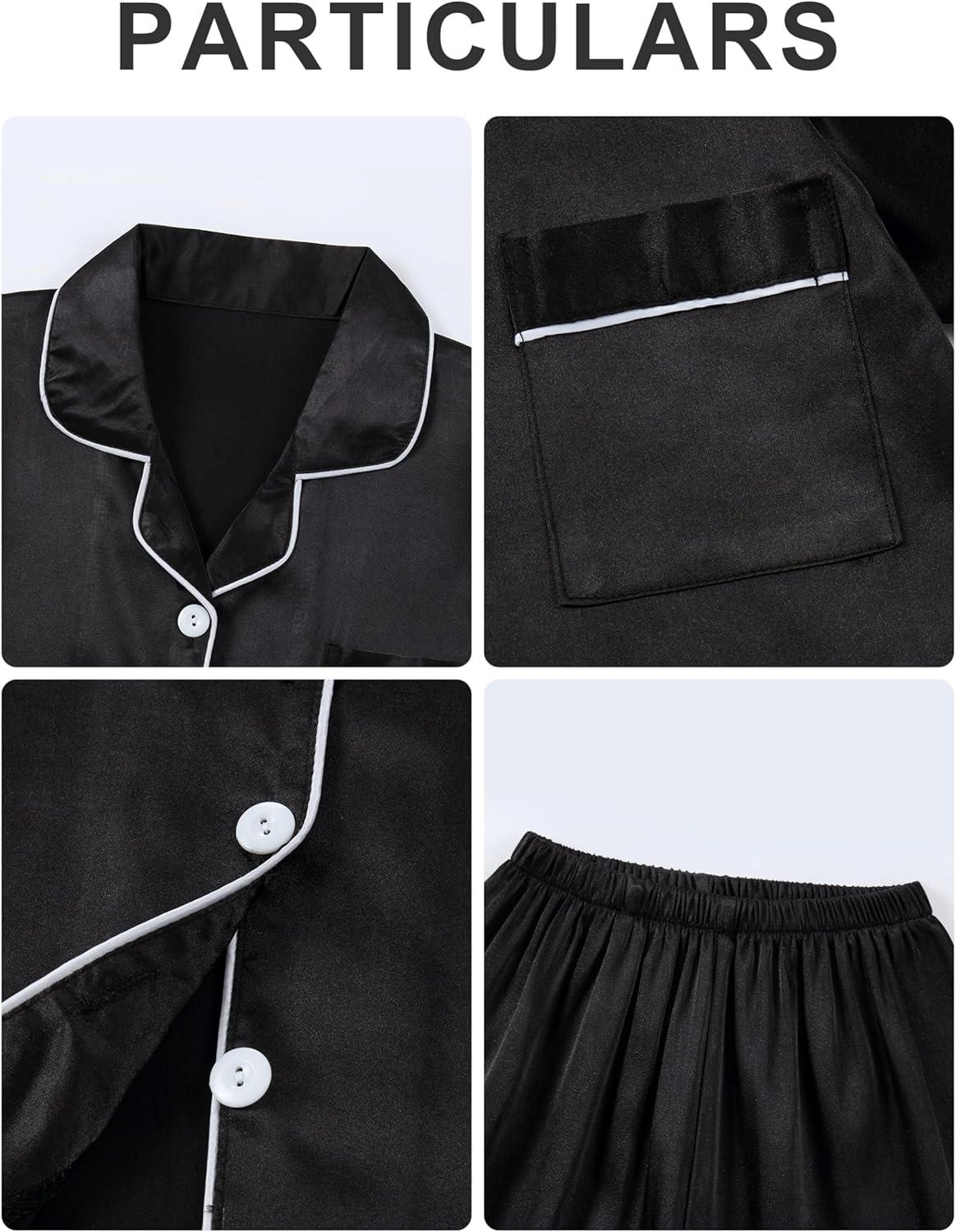 imageDIPUG Girls Pajamas Set Soft Silk Satin 3 Piece PJs Sleepwear for Comfortable NightsBlack