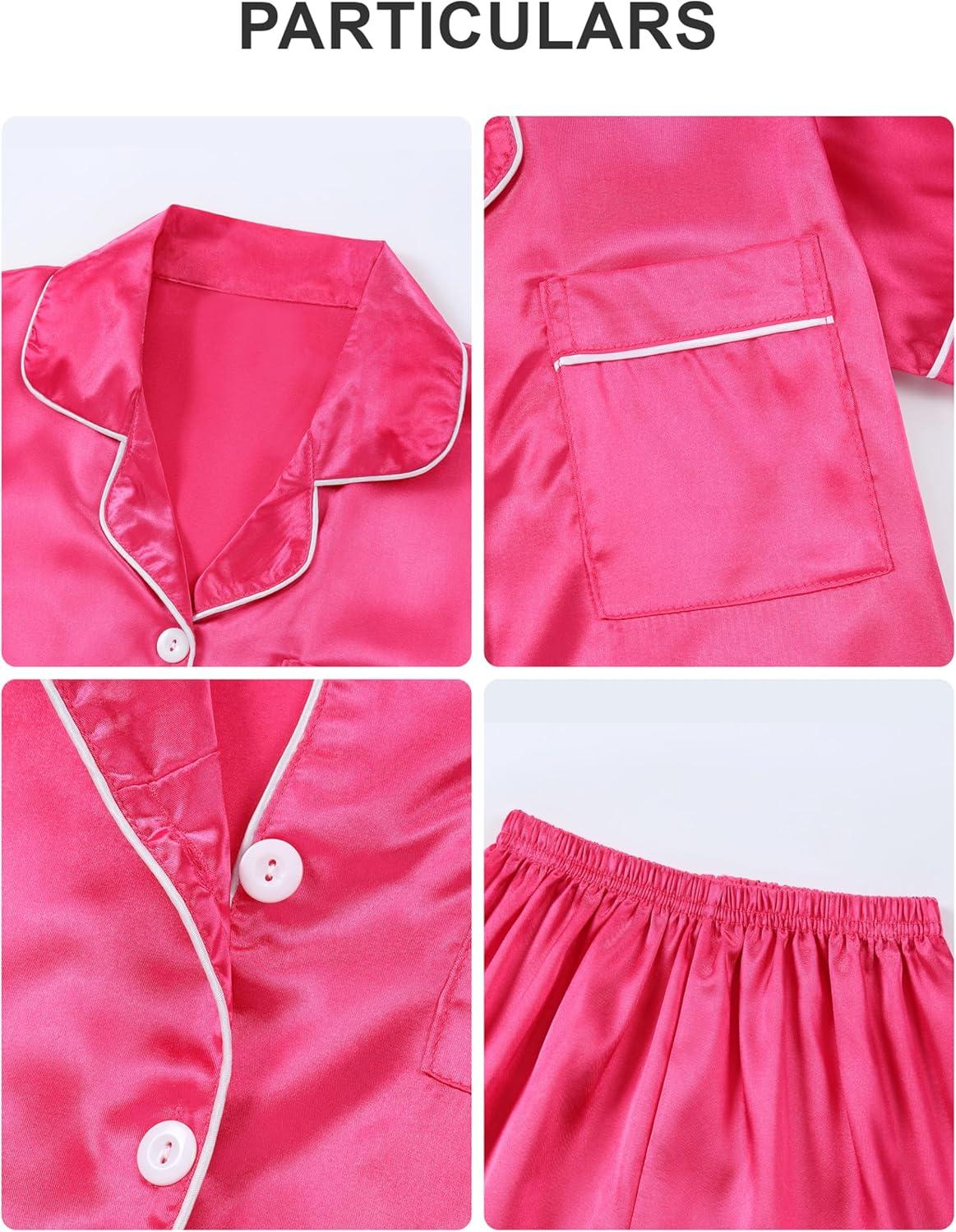 imageDIPUG Girls Pajamas Set Soft Silk Satin 3 Piece PJs Sleepwear for Comfortable NightsHot Pink