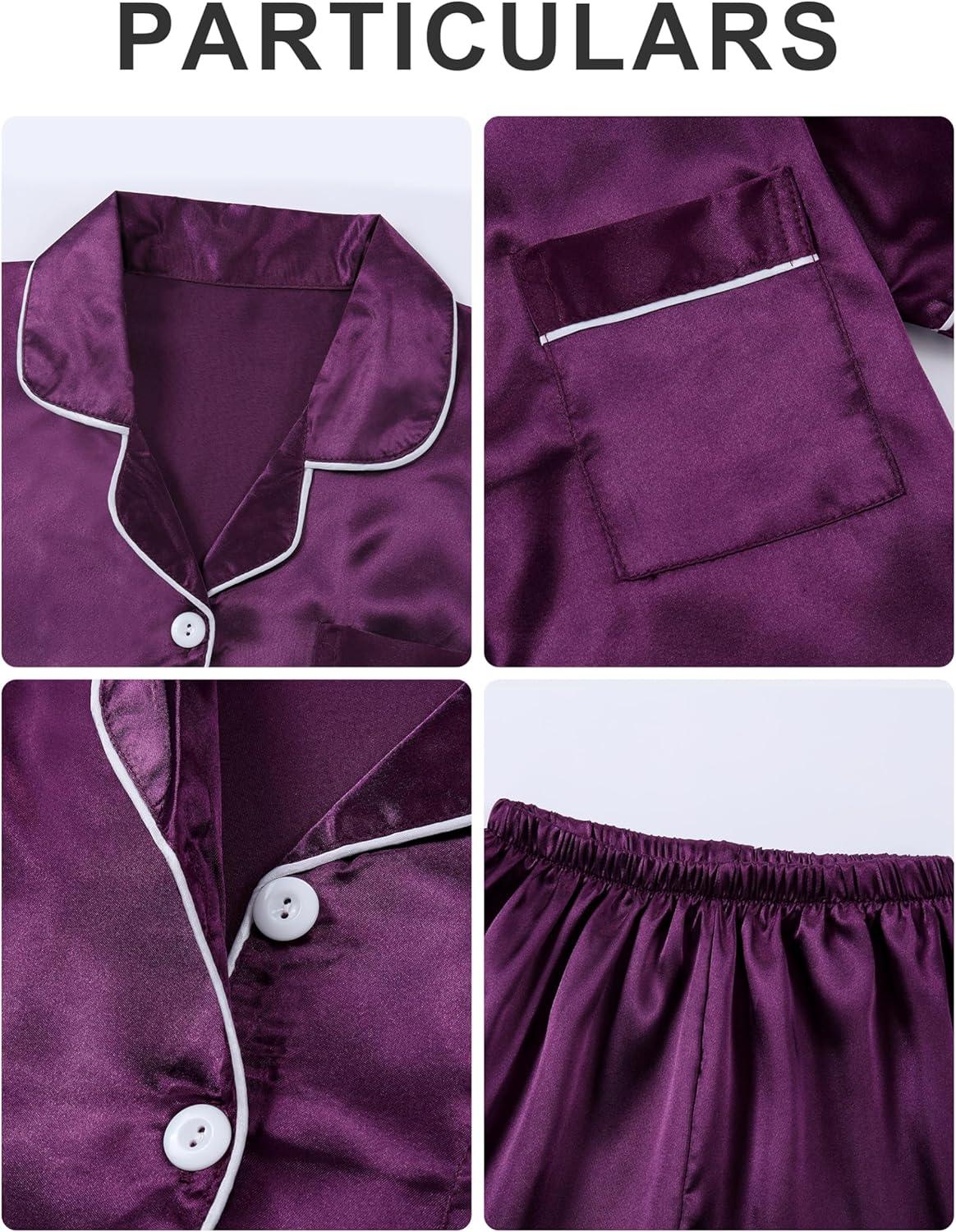 imageDIPUG Girls Pajamas Set Soft Silk Satin 3 Piece PJs Sleepwear for Comfortable NightsMid Purples