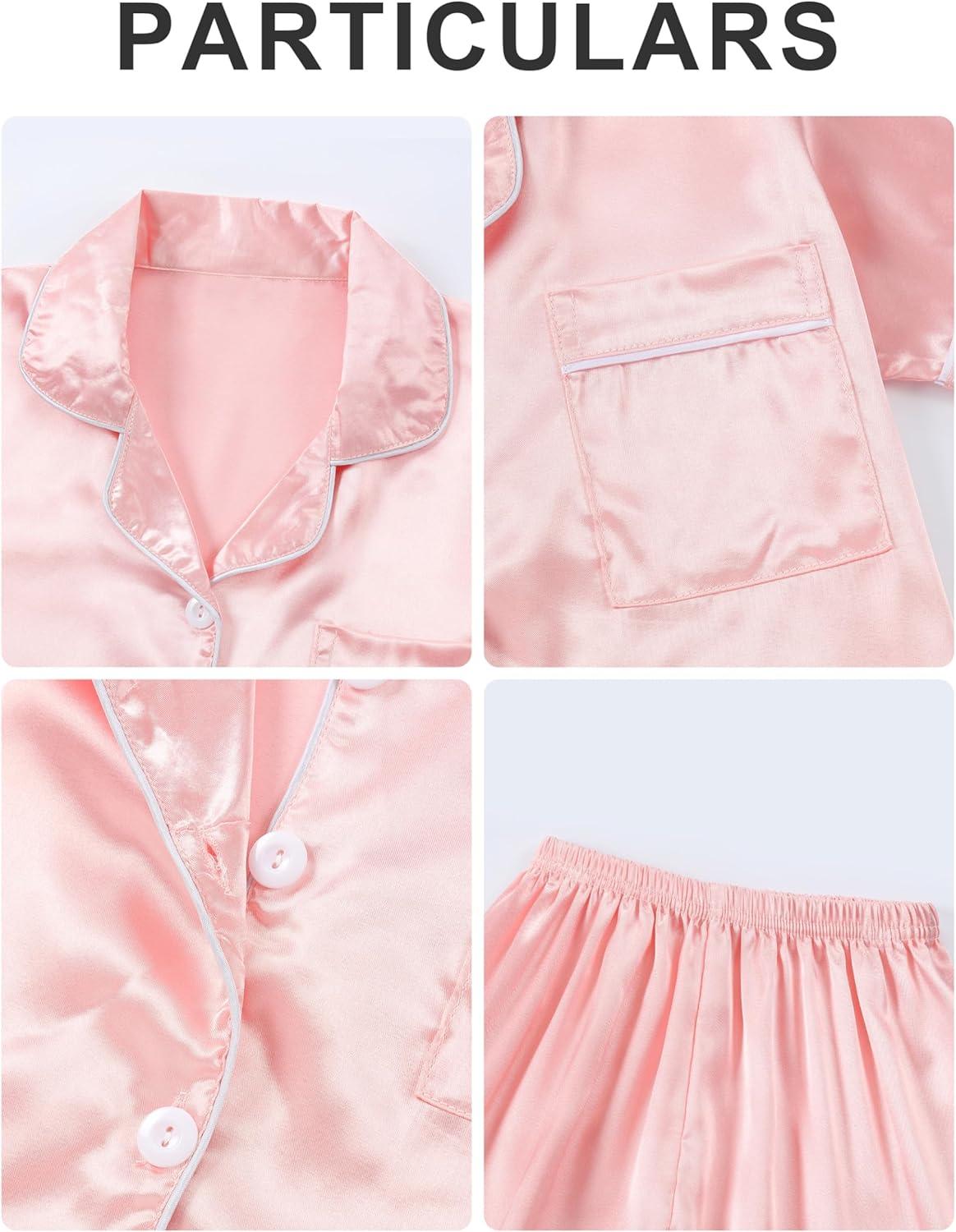 imageDIPUG Girls Pajamas Set Soft Silk Satin 3 Piece PJs Sleepwear for Comfortable NightsPink