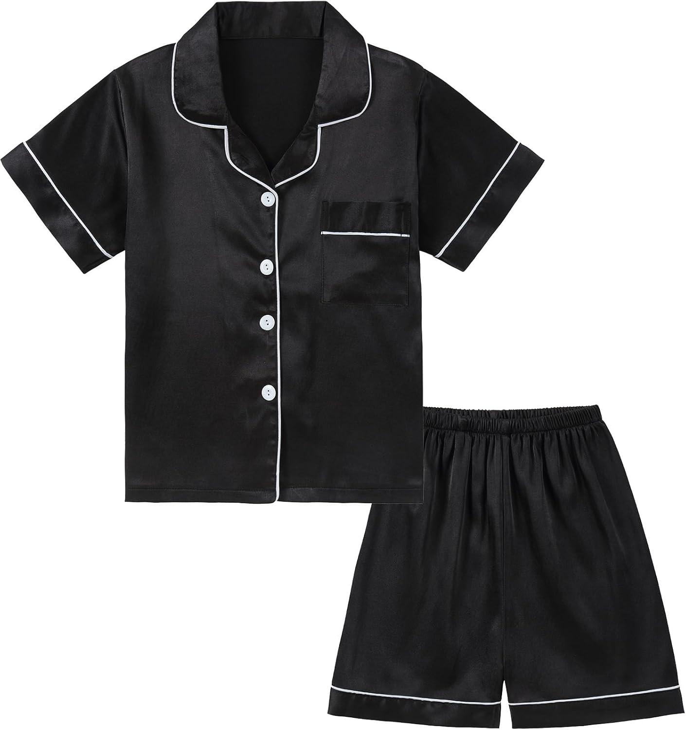 imageDIPUG Girls Pajamas Silk Pajama Set Satin Pjs for Kids Comfortable Nights SleepwearBlack