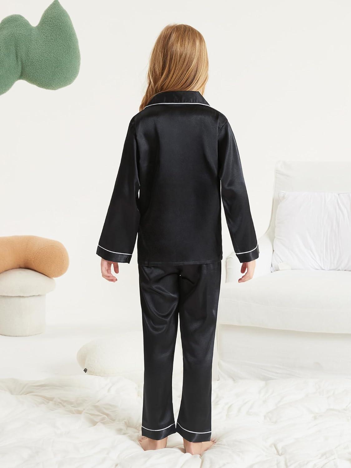 imageDIPUG Girls Pajamas Silk Pajama Set Satin Pjs for Kids Comfortable Nights SleepwearBlack