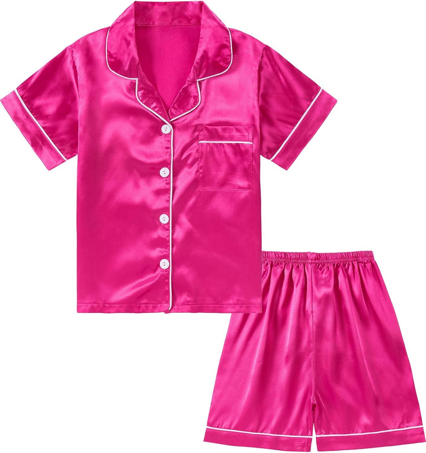 imageDIPUG Girls Pajamas Silk Pajama Set Satin Pjs for Kids Comfortable Nights SleepwearHot Pink