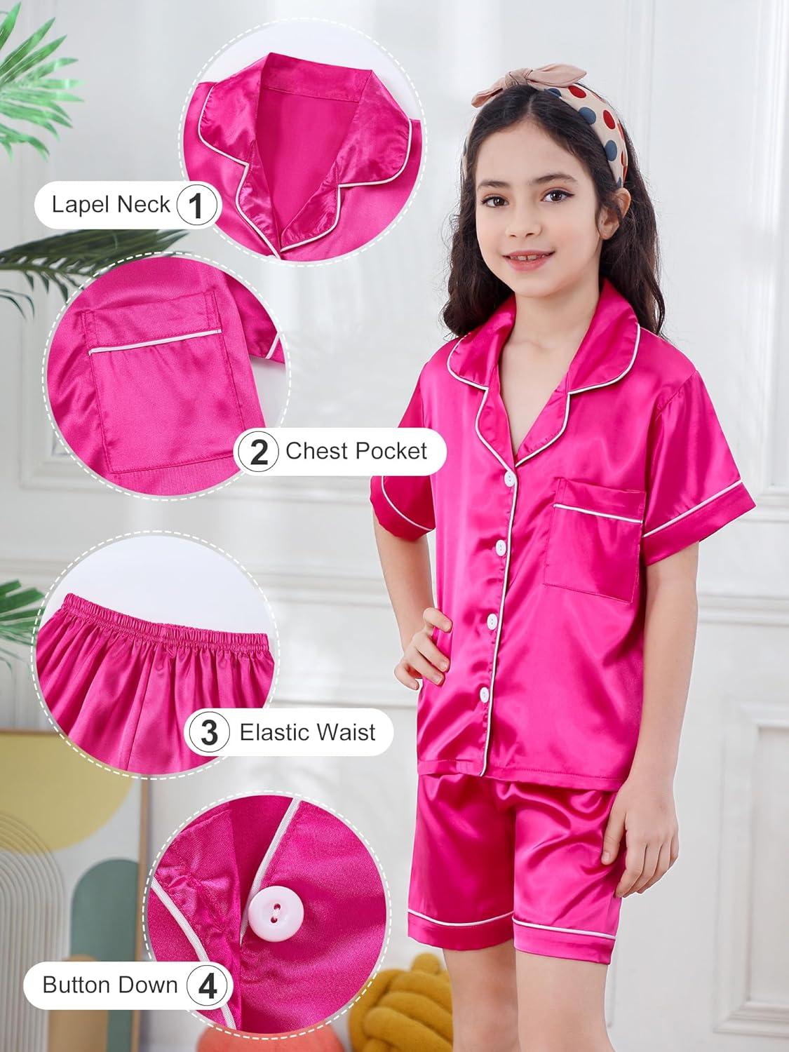 imageDIPUG Girls Pajamas Silk Pajama Set Satin Pjs for Kids Comfortable Nights SleepwearHot Pink
