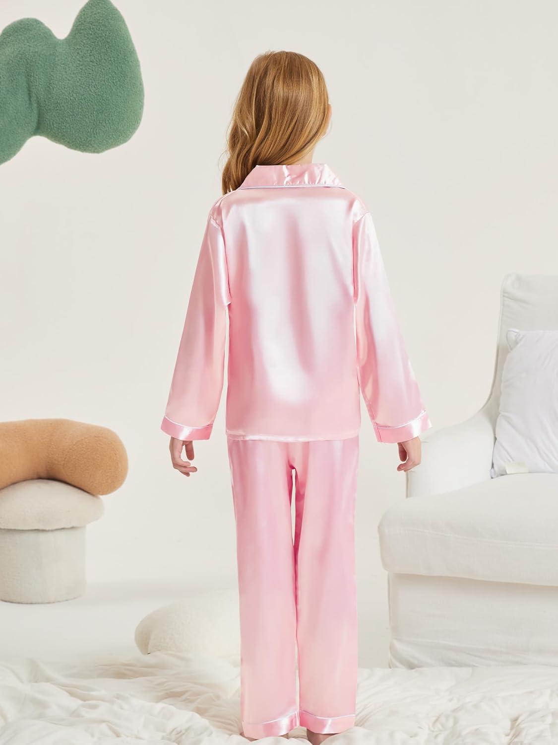 imageDIPUG Girls Pajamas Silk Pajama Set Satin Pjs for Kids Comfortable Nights SleepwearPink