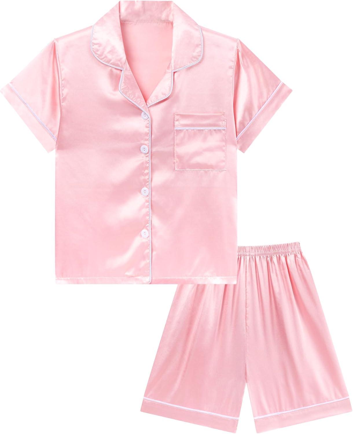 imageDIPUG Girls Pajamas Silk Pajama Set Satin Pjs for Kids Comfortable Nights SleepwearPink