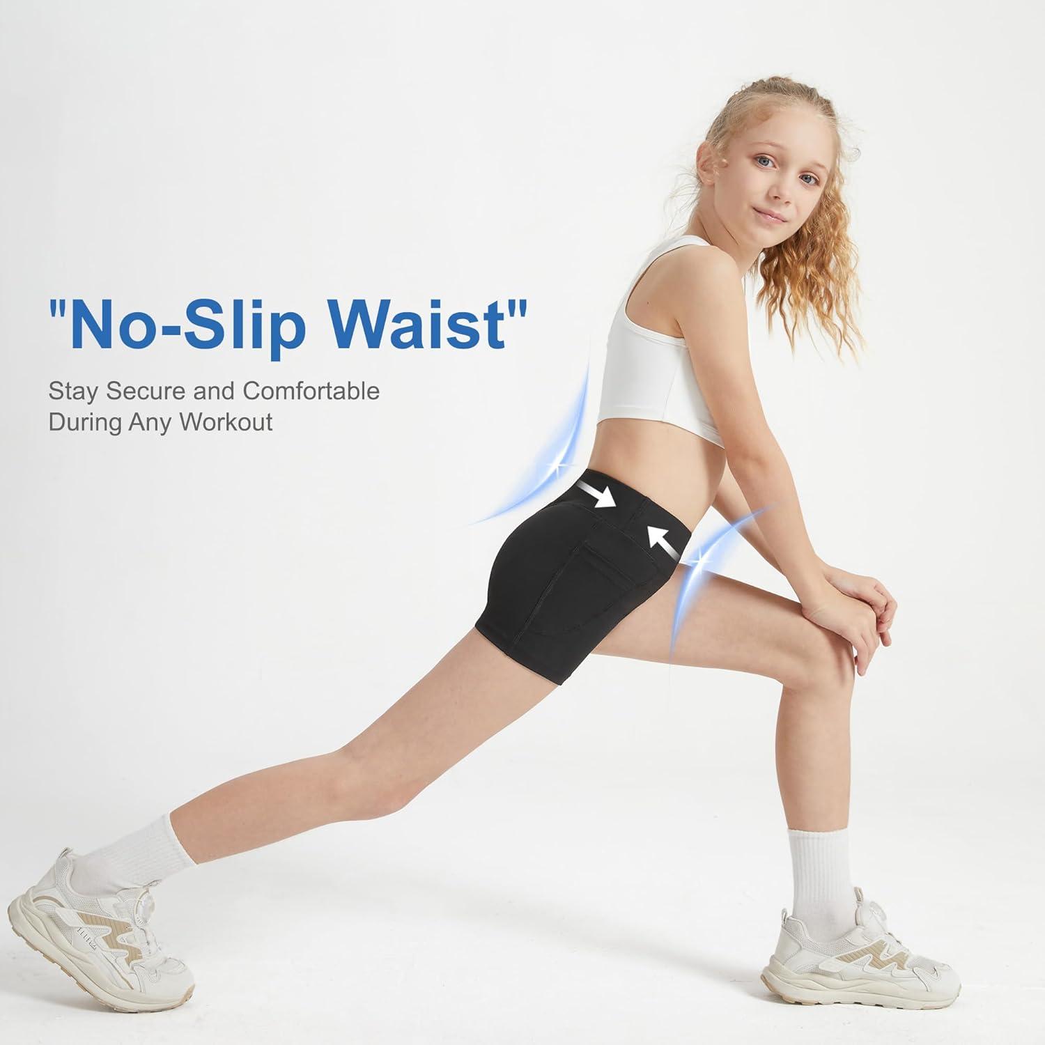 imageDIPUG Girls Volleyball Shorts 3 Pack with Pockets Kids High Waist Biker Shorts for Dance Yoga Cheer GymnasticsBlackblackblack