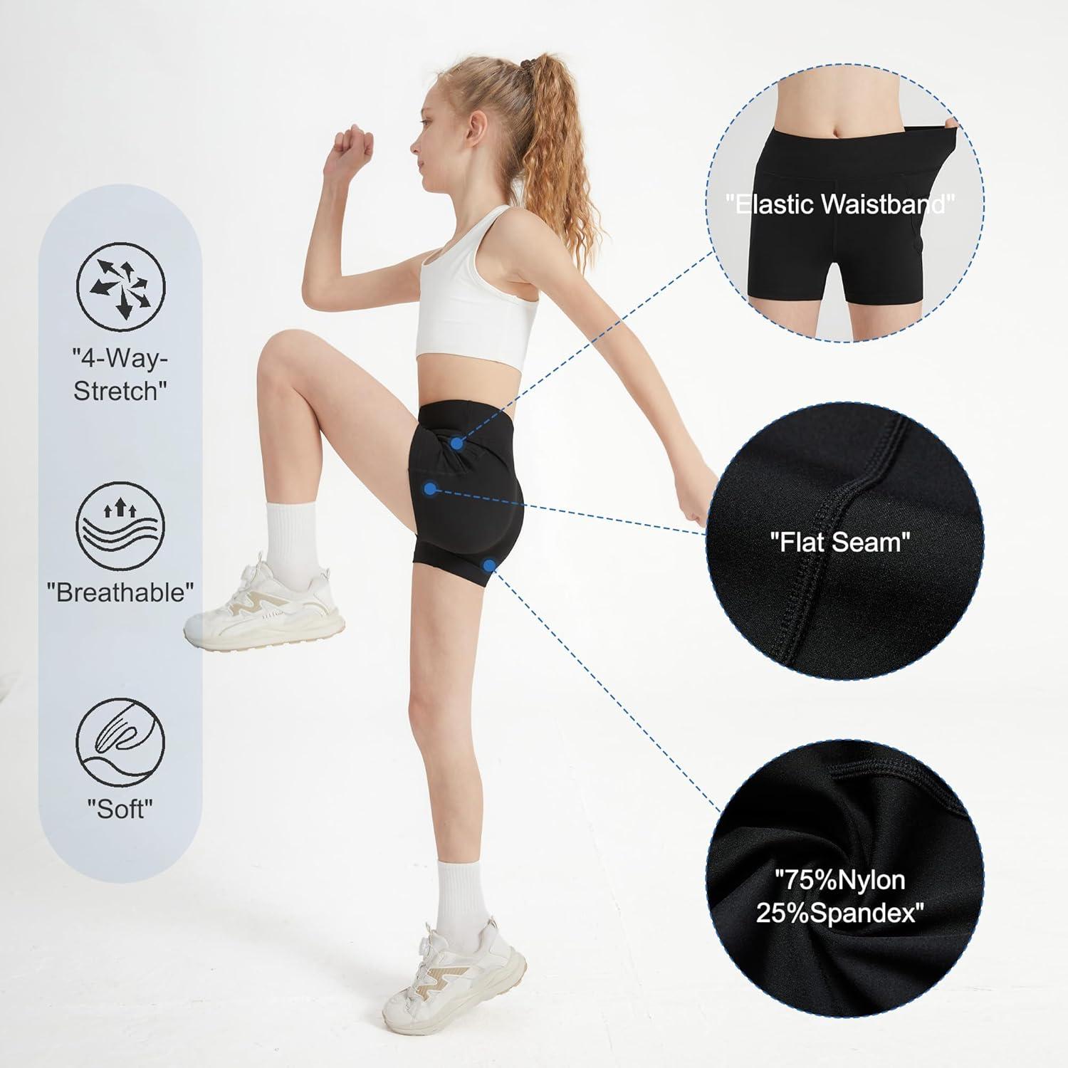 imageDIPUG Girls Volleyball Shorts 3 Pack with Pockets Kids High Waist Biker Shorts for Dance Yoga Cheer GymnasticsBlackblackblack