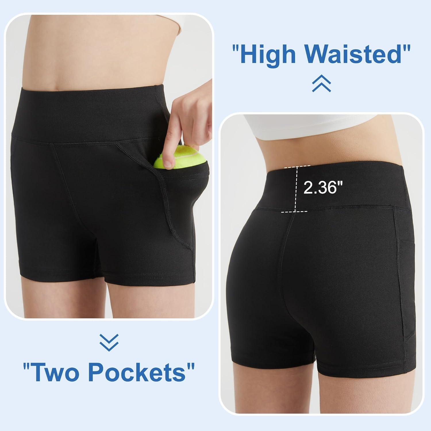 imageDIPUG Girls Volleyball Shorts 3 Pack with Pockets Kids High Waist Biker Shorts for Dance Yoga Cheer GymnasticsBlackblackblack