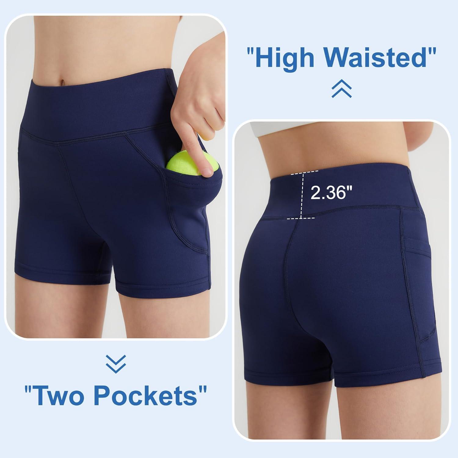 imageDIPUG Girls Volleyball Shorts 3 Pack with Pockets Kids High Waist Biker Shorts for Dance Yoga Cheer GymnasticsBlackblacknavy