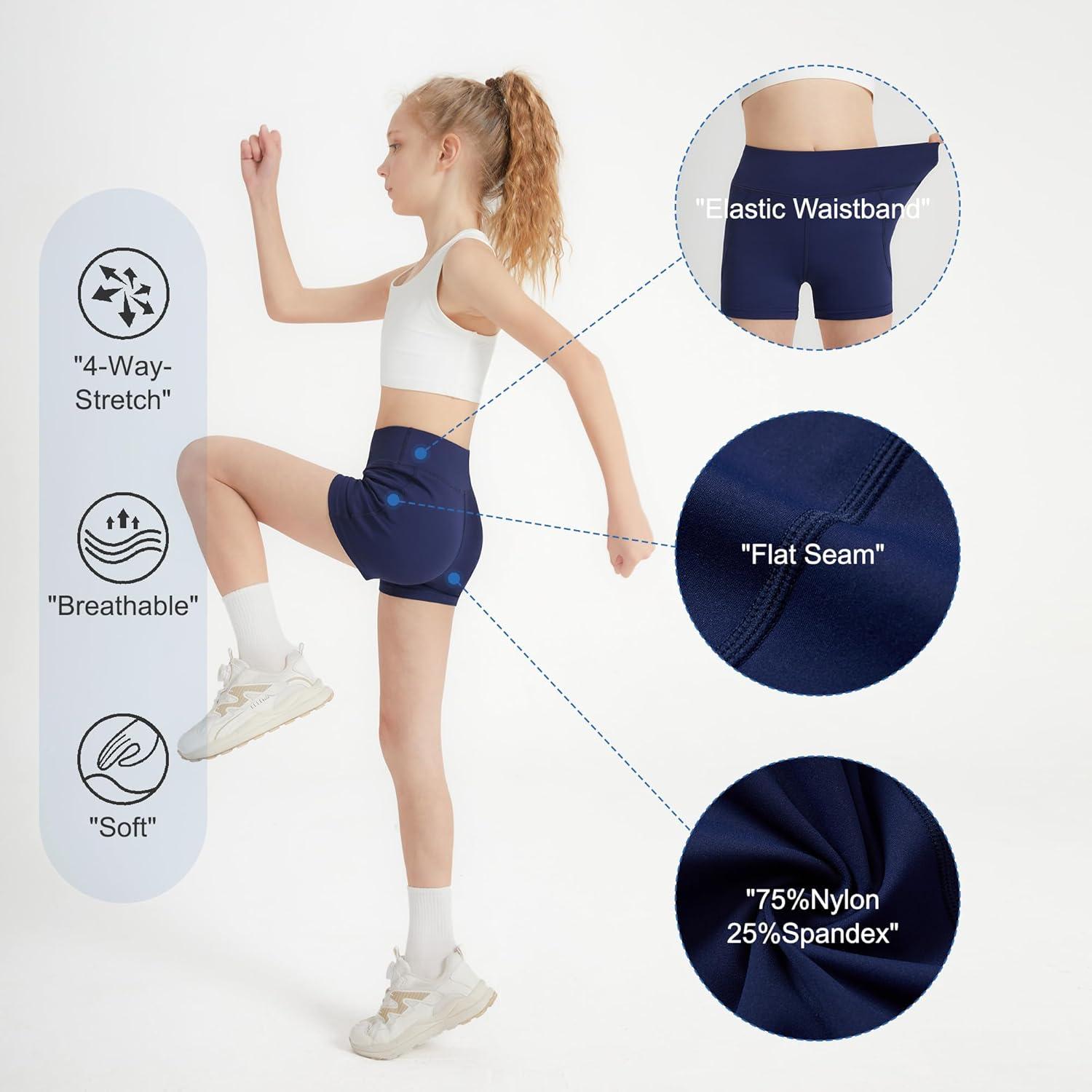 imageDIPUG Girls Volleyball Shorts 3 Pack with Pockets Kids High Waist Biker Shorts for Dance Yoga Cheer GymnasticsBlackblacknavy