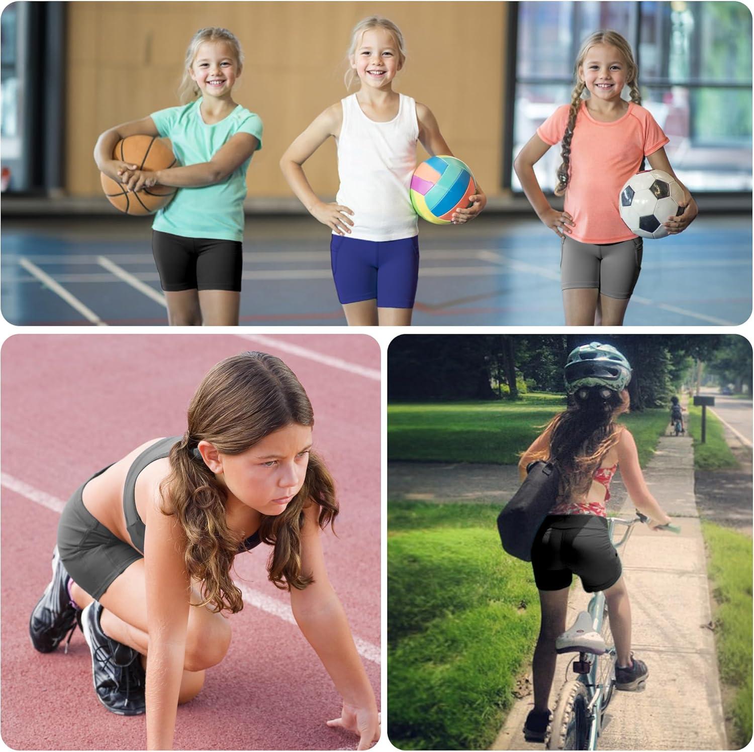 imageDIPUG Girls Volleyball Shorts 3 Pack with Pockets Kids High Waist Biker Shorts for Dance Yoga Cheer GymnasticsBlackblacknavy