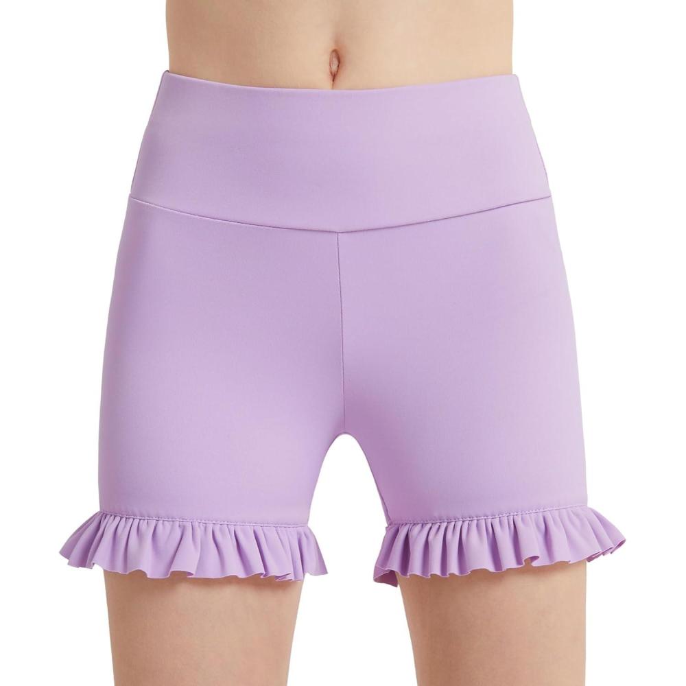 imageDIPUG Girls Athletic Shorts Ruffle High Waisted Dance Gymnastics Yoga Shorts for KidsAge 413YPurple