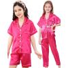 imageDIPUG Girls Pajamas Set Soft Silk Satin 3 Piece PJs Sleepwear for Comfortable NightsHot Pink