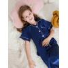 imageDIPUG Girls Pajamas Set Soft Silk Satin 3 Piece PJs Sleepwear for Comfortable NightsNavy