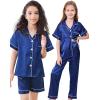 imageDIPUG Girls Pajamas Set Soft Silk Satin 3 Piece PJs Sleepwear for Comfortable NightsNavy