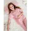 imageDIPUG Girls Pajamas Set Soft Silk Satin 3 Piece PJs Sleepwear for Comfortable NightsPink