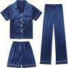 imageDIPUG Girls Pajamas Set Soft Silk Satin 3 Piece PJs Sleepwear for Comfortable NightsNavy