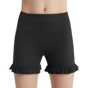 imageDIPUG Girls Athletic Shorts Ruffle High Waisted Dance Gymnastics Yoga Shorts for KidsAge 413YBlack