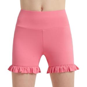 imageDIPUG Girls Athletic Shorts Ruffle High Waisted Dance Gymnastics Yoga Shorts for KidsAge 413YCoral Red