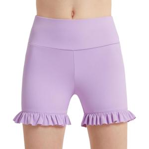 imageDIPUG Girls Athletic Shorts Ruffle High Waisted Dance Gymnastics Yoga Shorts for KidsAge 413YPurple