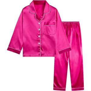 imageDIPUG Girls Pajamas Silk Pajama Set Satin Pjs for Kids Comfortable Nights SleepwearHot Pink