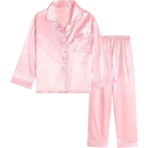 imageDIPUG Girls Pajamas Silk Pajama Set Satin Pjs for Kids Comfortable Nights SleepwearPink