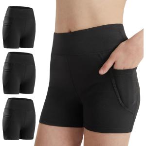 imageDIPUG Girls Volleyball Shorts 3 Pack with Pockets Kids High Waist Biker Shorts for Dance Yoga Cheer GymnasticsBlackblackblack