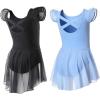imageDIPUG Ballet Leotards for Girls Ballet Leotard with Skirt Toddler Dance Leotards Flutter Sleeve and CrissCross BackBlackblue