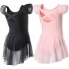 imageDIPUG Ballet Leotards for Girls Ballet Leotard with Skirt Toddler Dance Leotards Flutter Sleeve and CrissCross BackBlackpink
