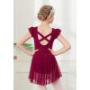 imageDIPUG Ballet Leotards for Girls Ballet Leotard with Skirt Toddler Dance Leotards Flutter Sleeve and CrissCross BackBurgundy