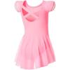 imageDIPUG Ballet Leotards for Girls Ballet Leotard with Skirt Toddler Dance Leotards Flutter Sleeve and CrissCross BackPink Cosmos