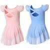 imageDIPUG Ballet Leotards for Girls Ballet Leotard with Skirt Toddler Dance Leotards Flutter Sleeve and CrissCross BackPinkblue
