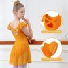 imageDIPUG Ballet Leotards for Girls Ballet Leotard with Skirt Toddler Dance Leotards Flutter Sleeve and CrissCross BackPumpkin