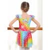 imageDIPUG Ballet Leotards for Girls Ballet Leotard with Skirt Toddler Dance Leotards Flutter Sleeve and CrissCross BackRainbow