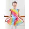 imageDIPUG Ballet Leotards for Girls Ballet Leotard with Skirt Toddler Dance Leotards Flutter Sleeve and CrissCross BackRainbow