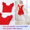 imageDIPUG Ballet Leotards for Girls Ballet Leotard with Skirt Toddler Dance Leotards Flutter Sleeve and CrissCross BackRed