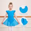imageDIPUG Ballet Leotards for Girls Ballet Leotard with Skirt Toddler Dance Leotards Flutter Sleeve and CrissCross BackTurquoise