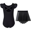 imageDIPUG Ballet Leotards for Girls Toddler Dance Leotard with Removable Skirt ComboBlackdouble Sleeve