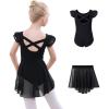 imageDIPUG Ballet Leotards for Girls Toddler Dance Leotard with Removable Skirt ComboBlackdouble Sleeve