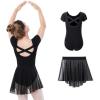 imageDIPUG Ballet Leotards for Girls Toddler Dance Leotard with Removable Skirt ComboBlackshort Sleeve