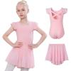 imageDIPUG Ballet Leotards for Girls Toddler Dance Leotard with Removable Skirt ComboPinkdouble Sleeve