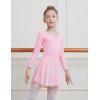 imageDIPUG Ballet Leotards for Girls with Skirt Shiny Toddler Dance Leotard Butterfly Long SleevePink